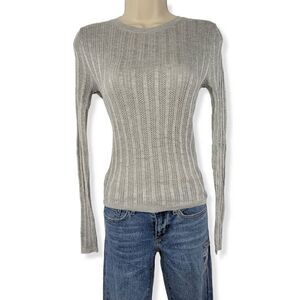 Hooked up Heather Gray Pointelle Knit Top Small Junior